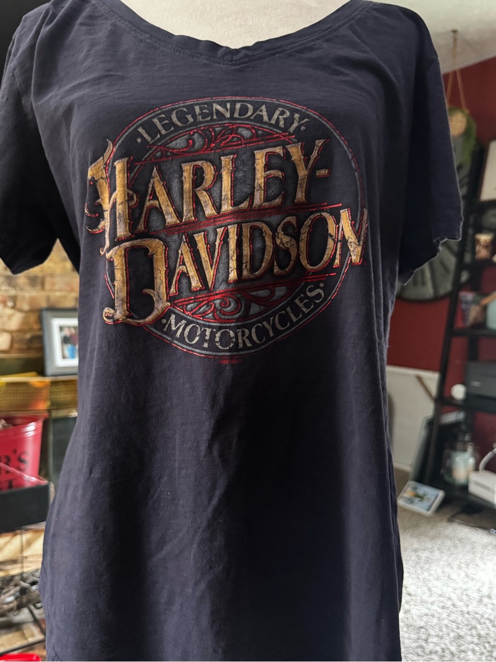 Harley-Davidson Black Short Sleeve Tee with Gold & Red Logo